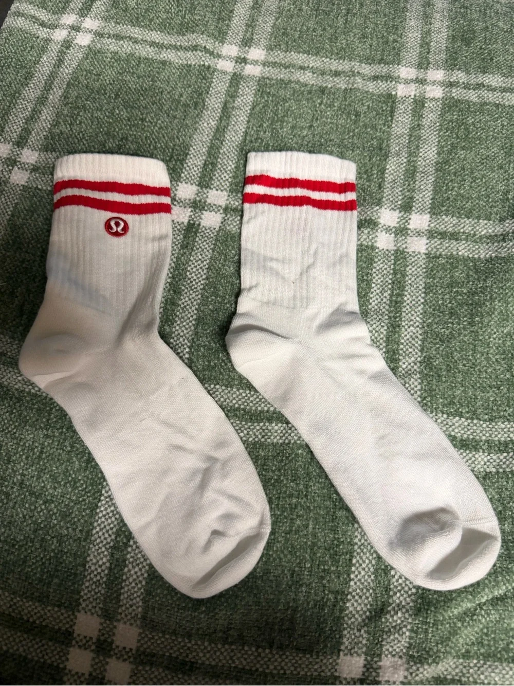 lululemon athletica White Athletic Crew Socks with Red Stripe Accent